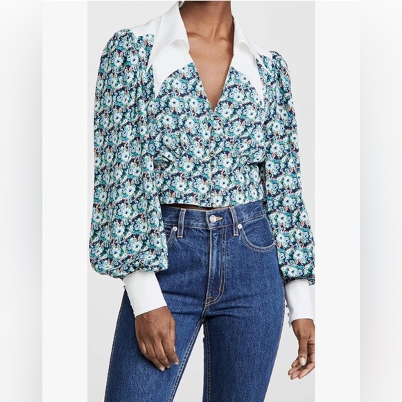 Endless Rose Floral Woven Blouse – Navy Multi | Size Small - Picture 6 of 10